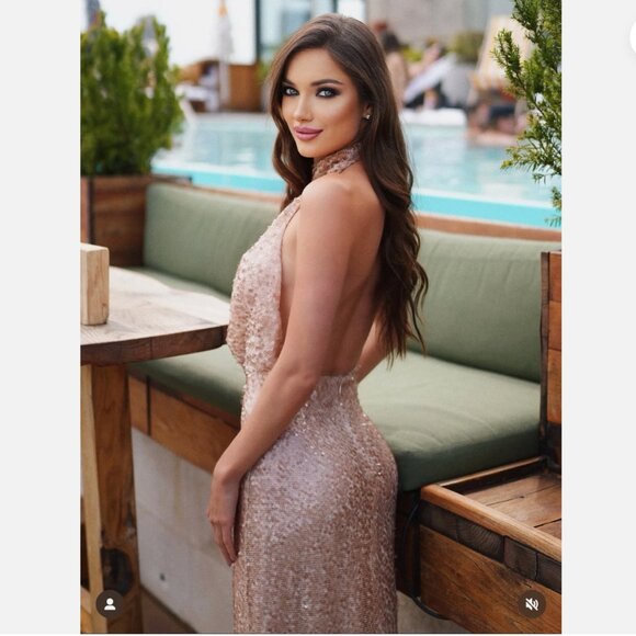 Zara Sequin Halter Maxi Dress NWT Beige Pink Size Medium - Picture 9 of 16